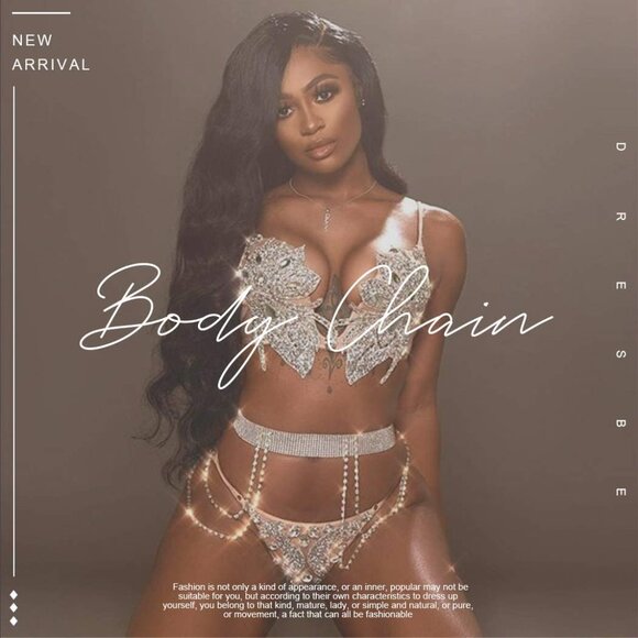 Silver Rhinestones Body Chain Bikini Set Adjustable Party Dance Jewelry - Picture 7 of 7